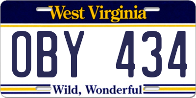 WV license plate OBY434