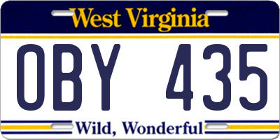 WV license plate OBY435