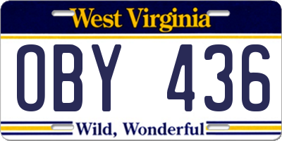 WV license plate OBY436