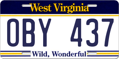 WV license plate OBY437