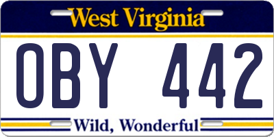 WV license plate OBY442