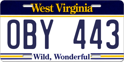 WV license plate OBY443