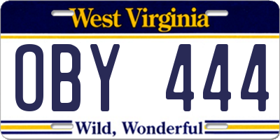 WV license plate OBY444