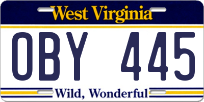 WV license plate OBY445