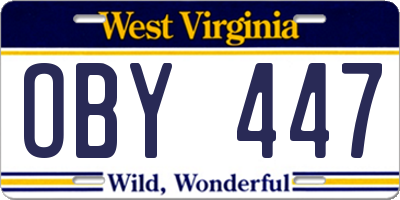 WV license plate OBY447