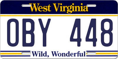 WV license plate OBY448