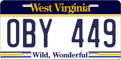 WV license plate OBY449