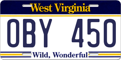 WV license plate OBY450