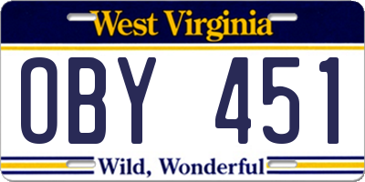 WV license plate OBY451