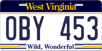 WV license plate OBY453
