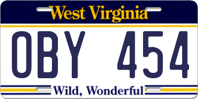 WV license plate OBY454