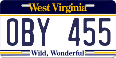 WV license plate OBY455