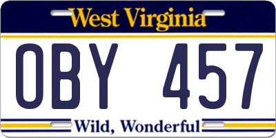 WV license plate OBY457