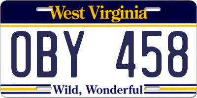 WV license plate OBY458