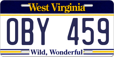 WV license plate OBY459