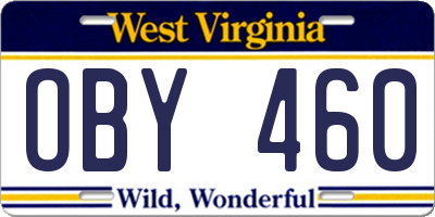 WV license plate OBY460