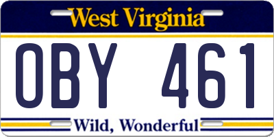 WV license plate OBY461