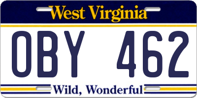 WV license plate OBY462