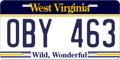WV license plate OBY463