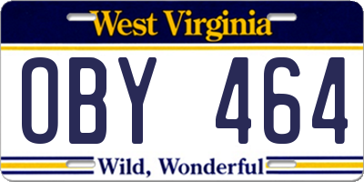 WV license plate OBY464