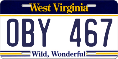 WV license plate OBY467