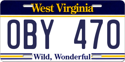 WV license plate OBY470