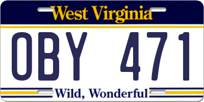 WV license plate OBY471
