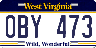 WV license plate OBY473