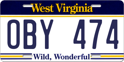 WV license plate OBY474
