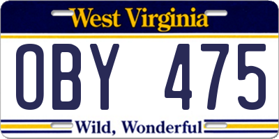 WV license plate OBY475