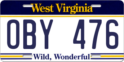 WV license plate OBY476