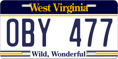 WV license plate OBY477