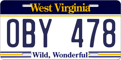 WV license plate OBY478