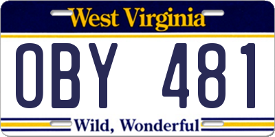 WV license plate OBY481