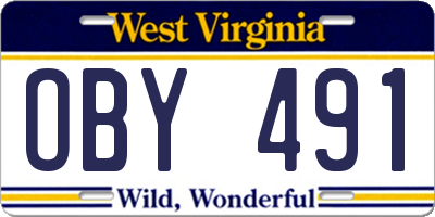 WV license plate OBY491