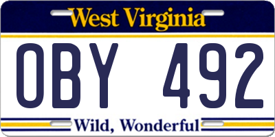WV license plate OBY492