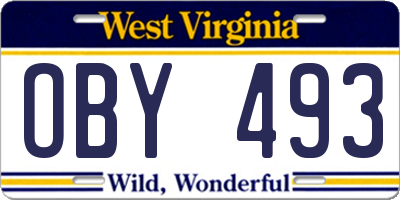 WV license plate OBY493