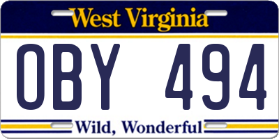 WV license plate OBY494