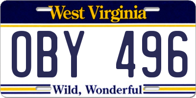 WV license plate OBY496