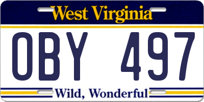 WV license plate OBY497