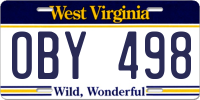 WV license plate OBY498