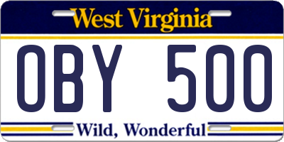 WV license plate OBY500