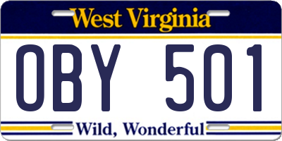 WV license plate OBY501