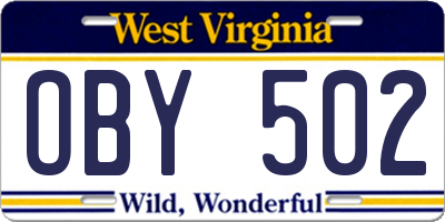 WV license plate OBY502