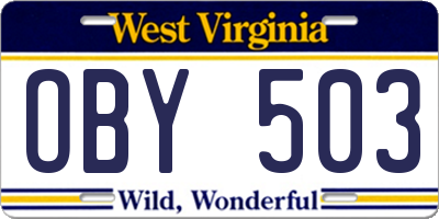 WV license plate OBY503