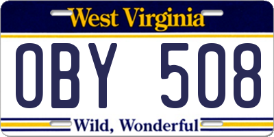 WV license plate OBY508
