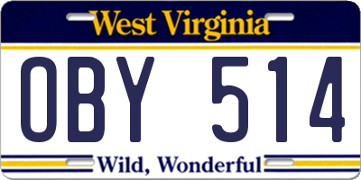 WV license plate OBY514