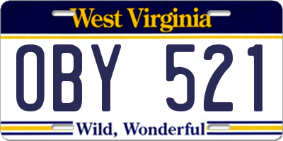 WV license plate OBY521