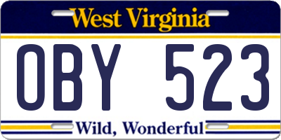 WV license plate OBY523