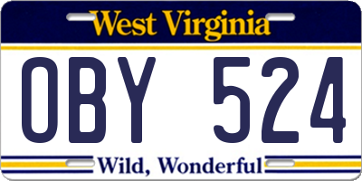 WV license plate OBY524